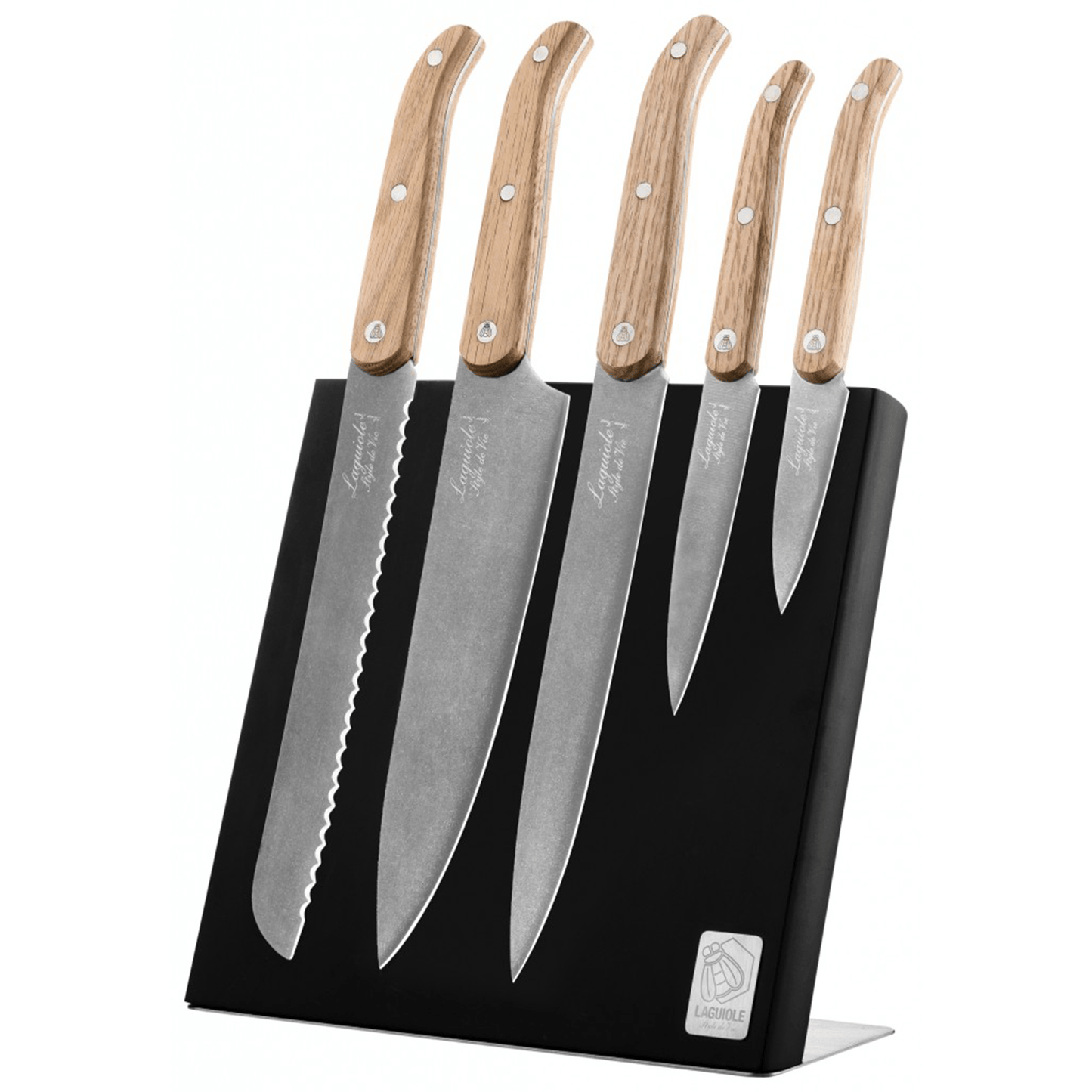 Laguiole Knive Laguiole Køkkenknivsæt Egetræ inklusiv Magnetisk Knivblok