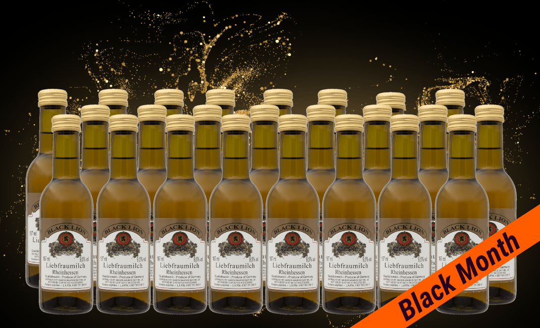 Den Sidste Flaske Hvidvins Smagekasse 24 mini stk MIX á Black Lion Liebfraumilch 187 ml.