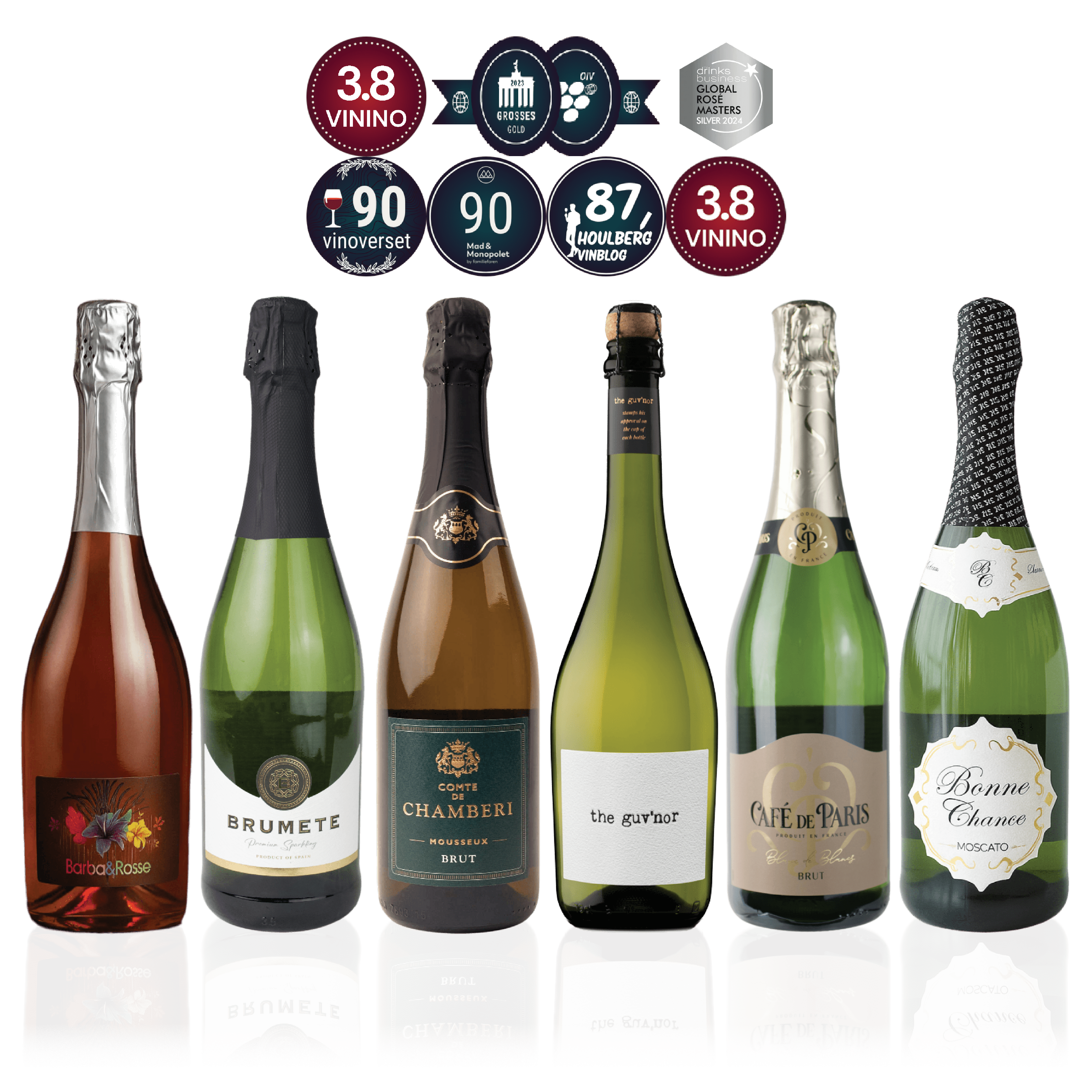 Den Sidste Flaske Mousserende Smagekasse Budget Bobler + 6 stk EPC Bilda Glas