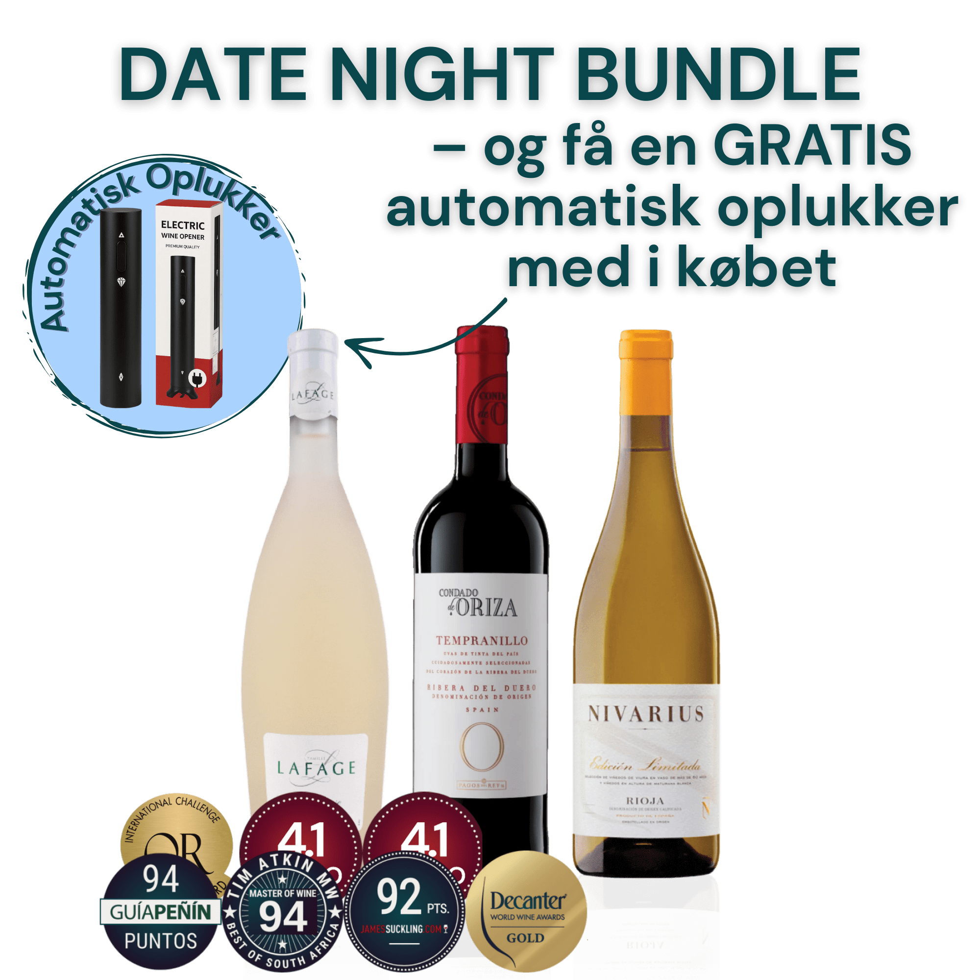 Den Sidste Flaske Mixed Smagekasse Date Night Bundle + Automatisk Oplukker