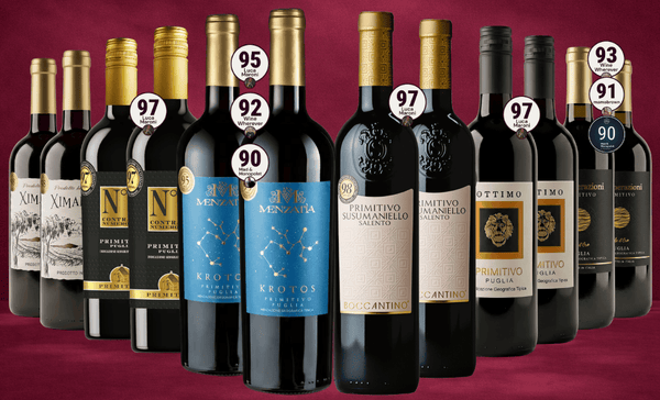 Den Sidste Flaske Rødvins Smagekasse Den Saftige Tolv'er - Primitivo kassen!