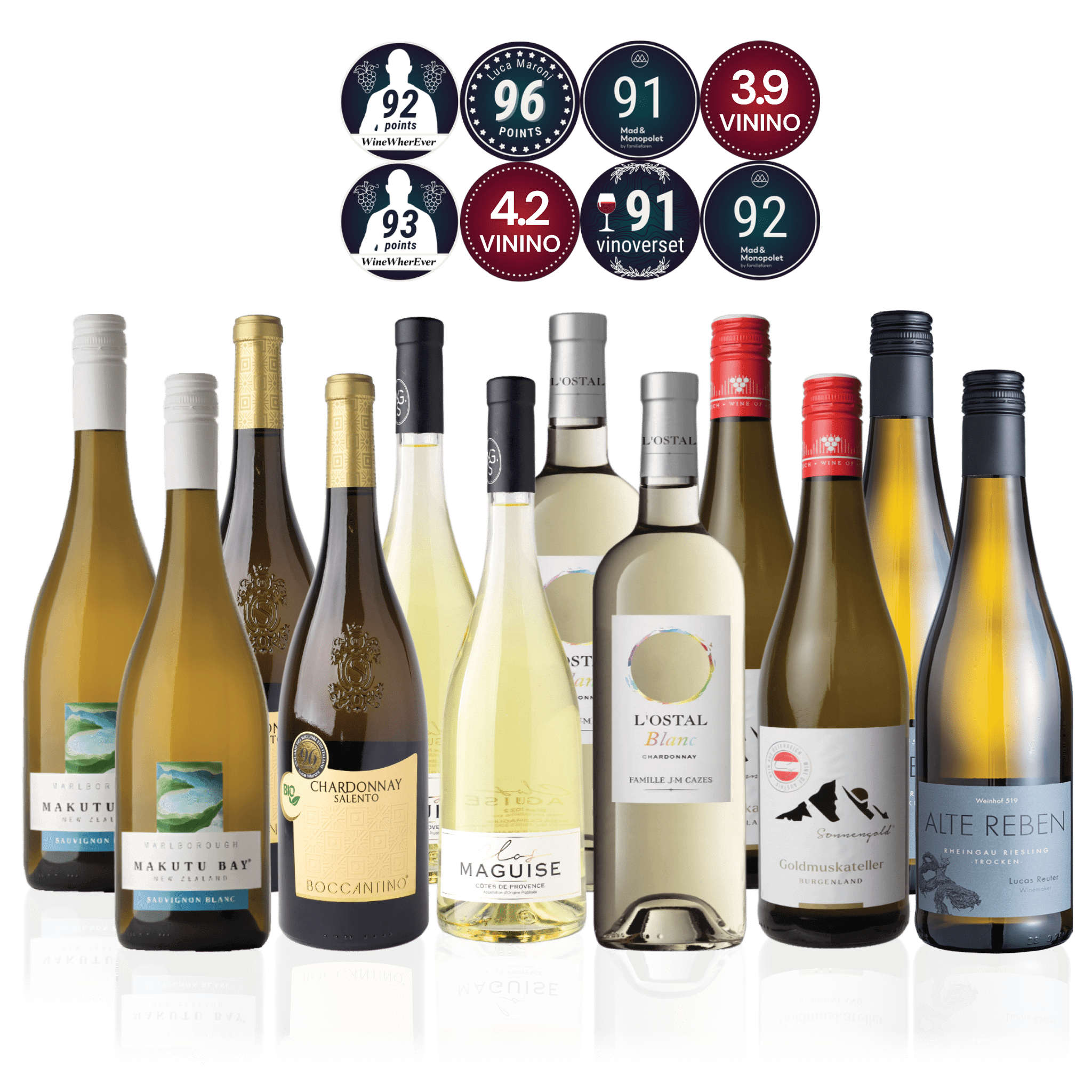 Den Sidste Flaske Hvidvins Smagekasse Hvide Bestsellers - Mid-select (12 fl.)