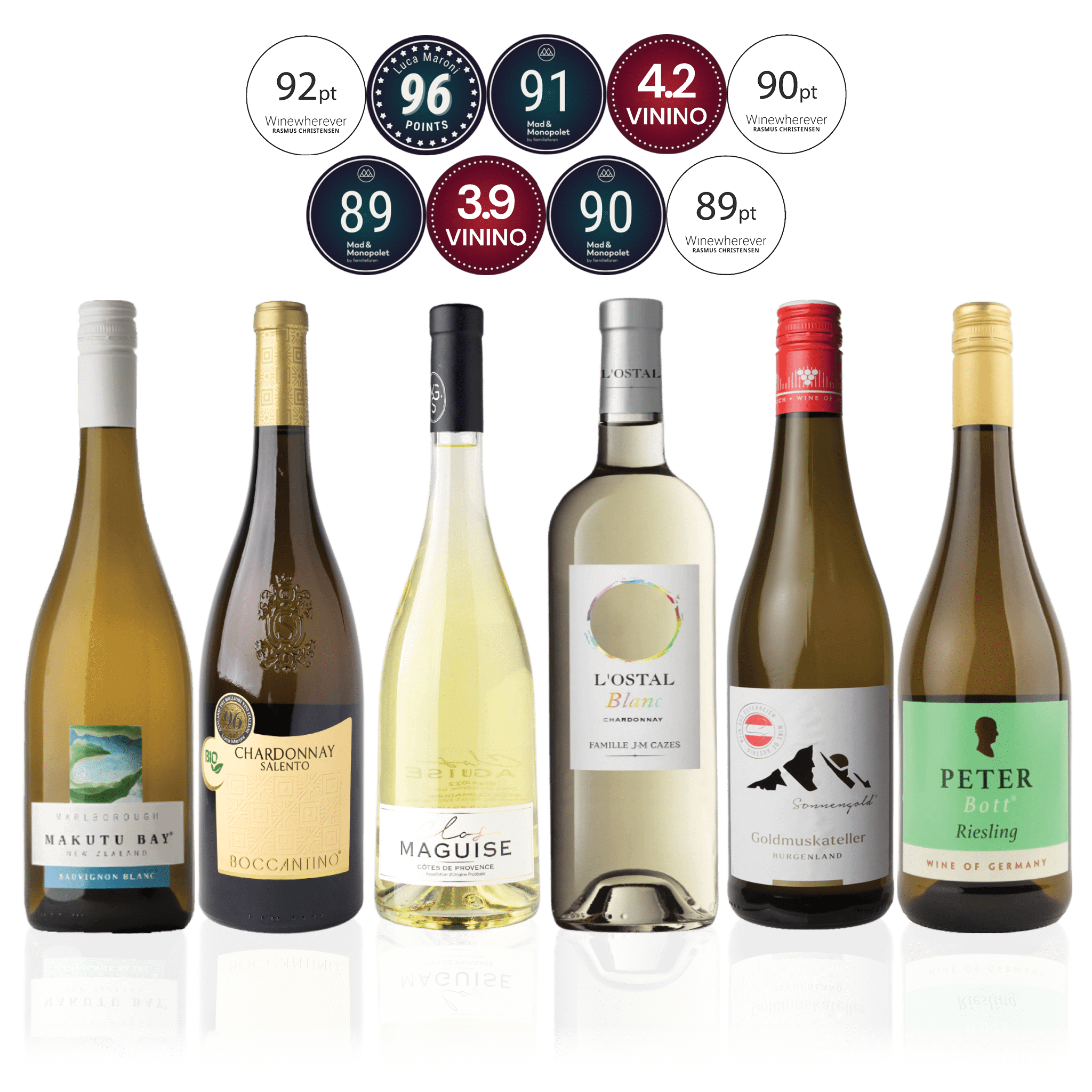 Den Sidste Flaske Hvidvins Smagekasse Hvide Bestsellers - Mid-select (6 fl.)