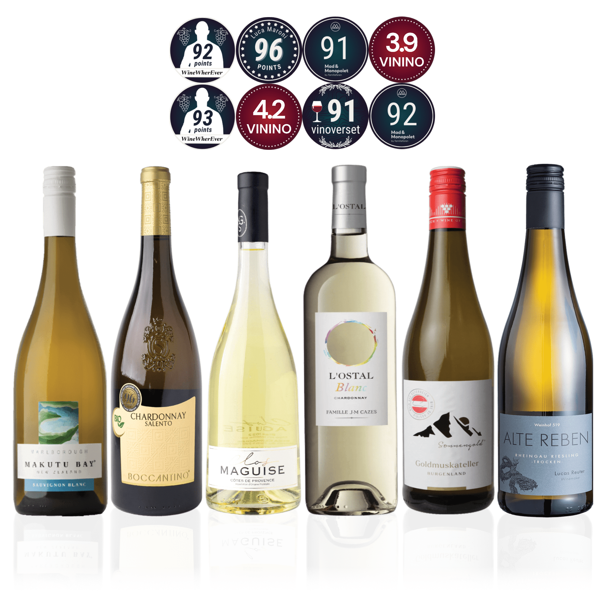 Den Sidste Flaske Hvidvins Smagekasse Hvide Bestsellers - Mid-select (6 fl.)