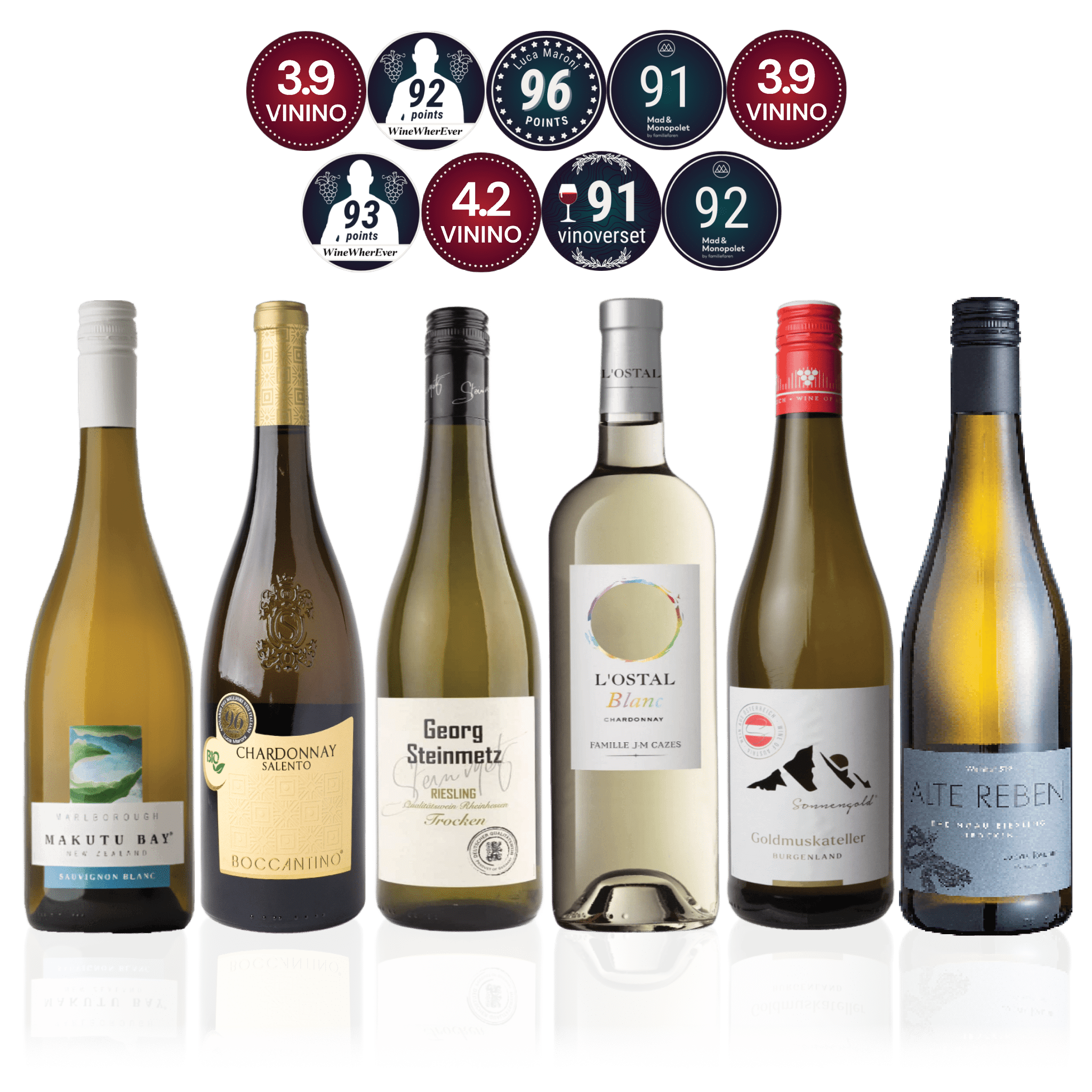 Den Sidste Flaske Hvidvins Smagekasse Hvide Bestsellers - Mid-select (6 fl.)