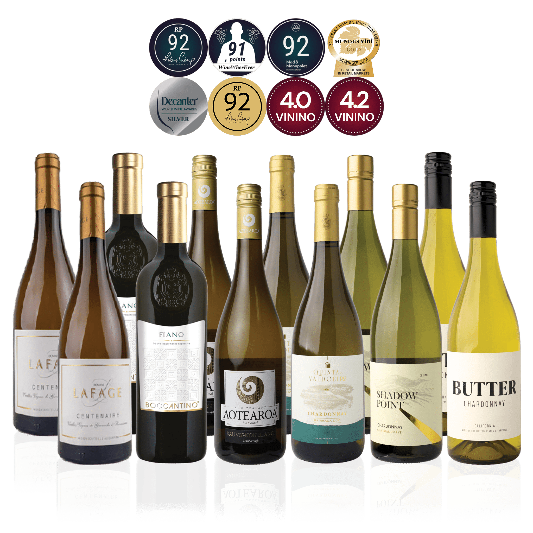 Den Sidste Flaske Hvidvins Smagekasse Hvide Bestsellers – Premium (12 fl.)