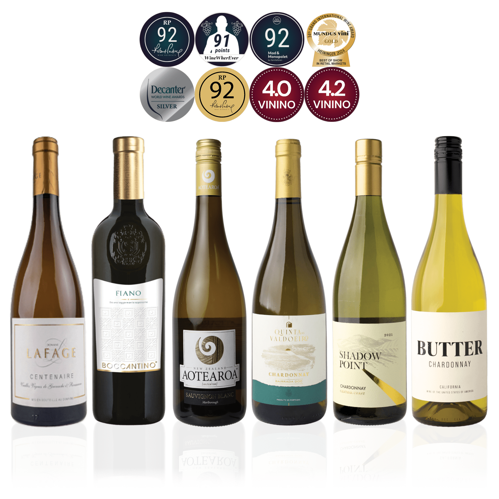 Den Sidste Flaske Hvidvins Smagekasse Hvide Bestsellers – Premium (6 fl.)