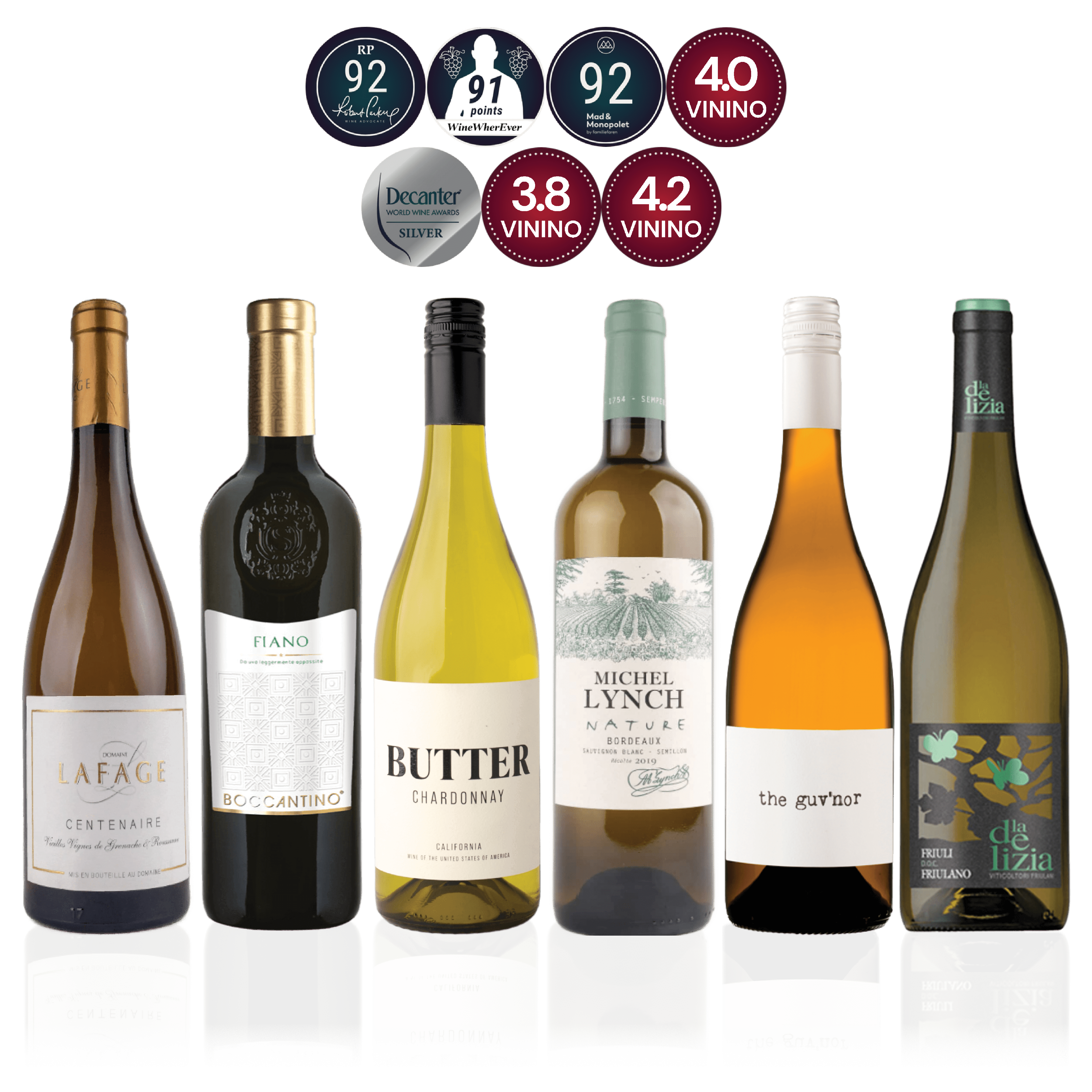 Den Sidste Flaske Hvidvins Smagekasse Hvide Bestsellers – Premium (6 fl.)