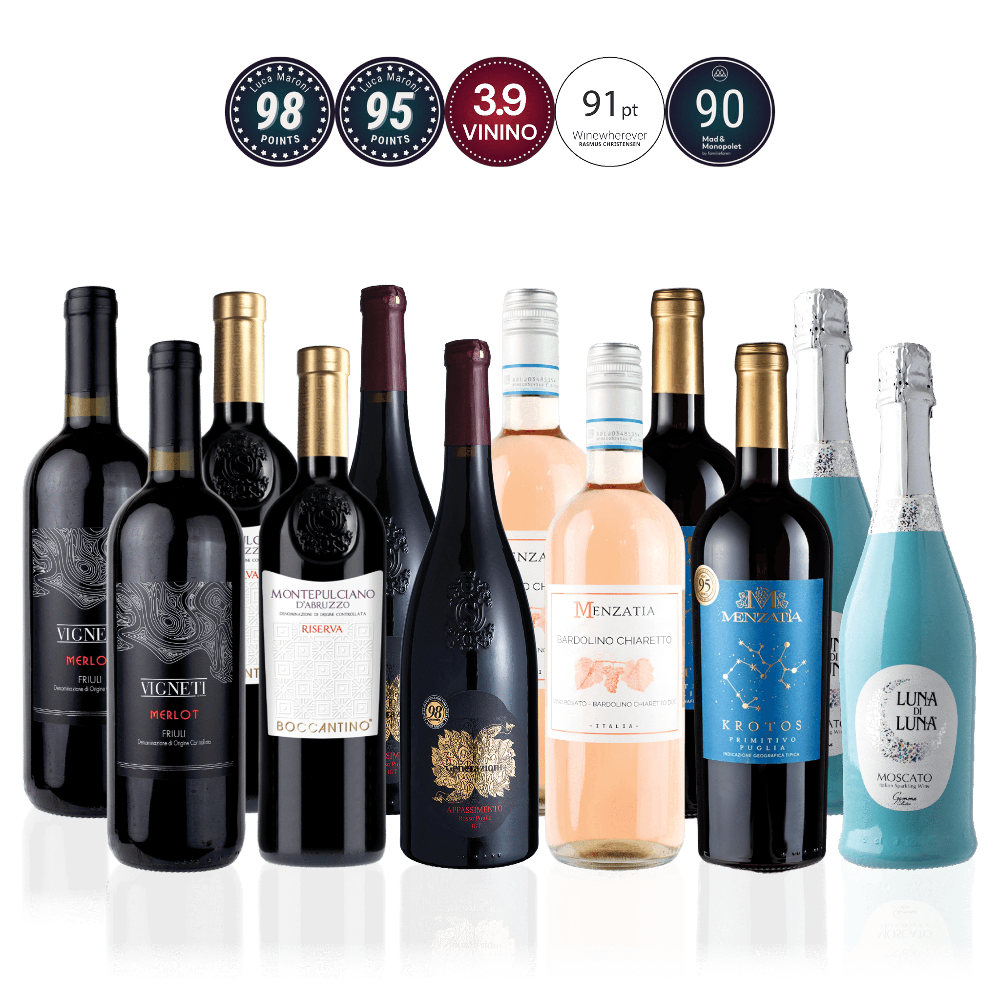 Den Sidste Flaske Mixed Smagekasse Mixed Italienske Mestervine - Mid-select (12 fl.)
