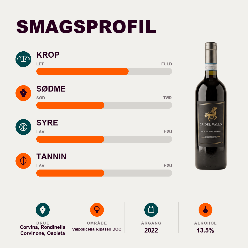 Cantine de Verona Rødvin Ripasso delle Valpolicella DOC Ca'Del Vallo 2022