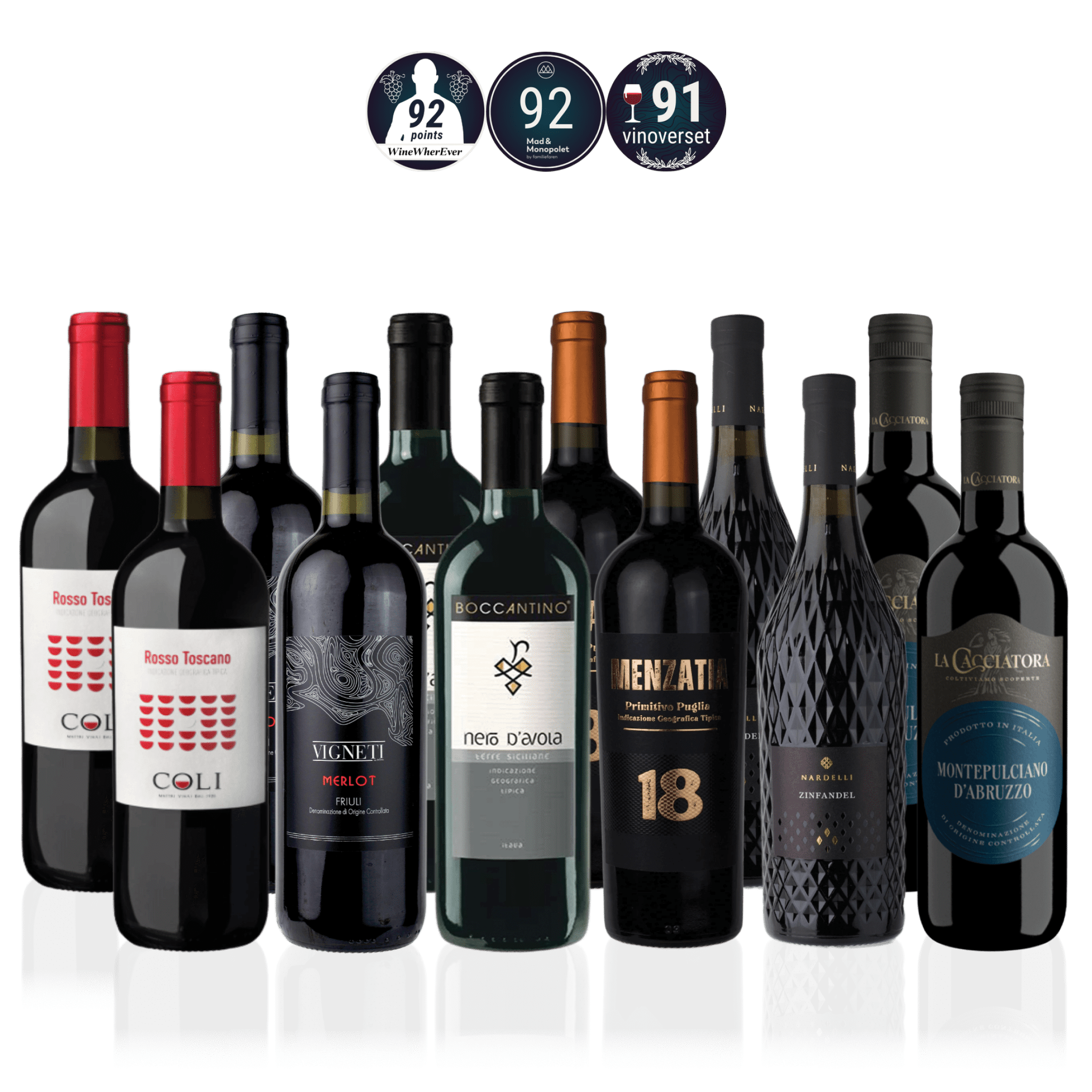 Den Sidste Flaske Rødvins Smagekasse Rød Italiensk Favoritkasse – Mid-select (12 fl.)
