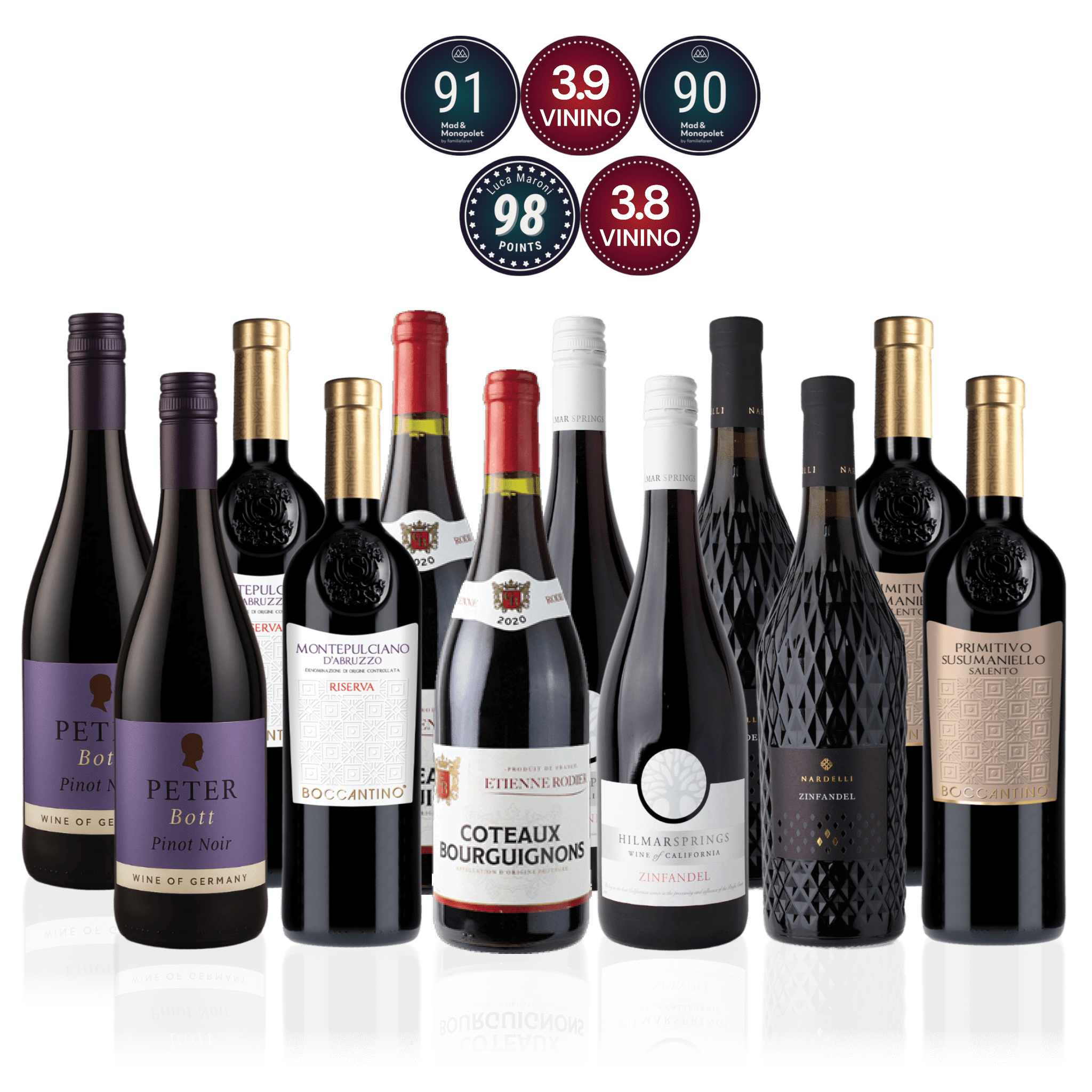 Den Sidste Flaske Rødvins Smagekasse Røde Bestsellers - Mid-select (12 fl.)