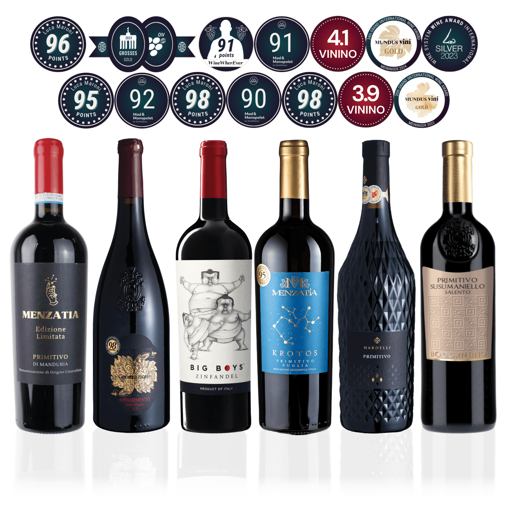 Den Sidste Flaske Rødvins Smagekasse Røde Italienske Mestervine - Mid-select (6 fl.)