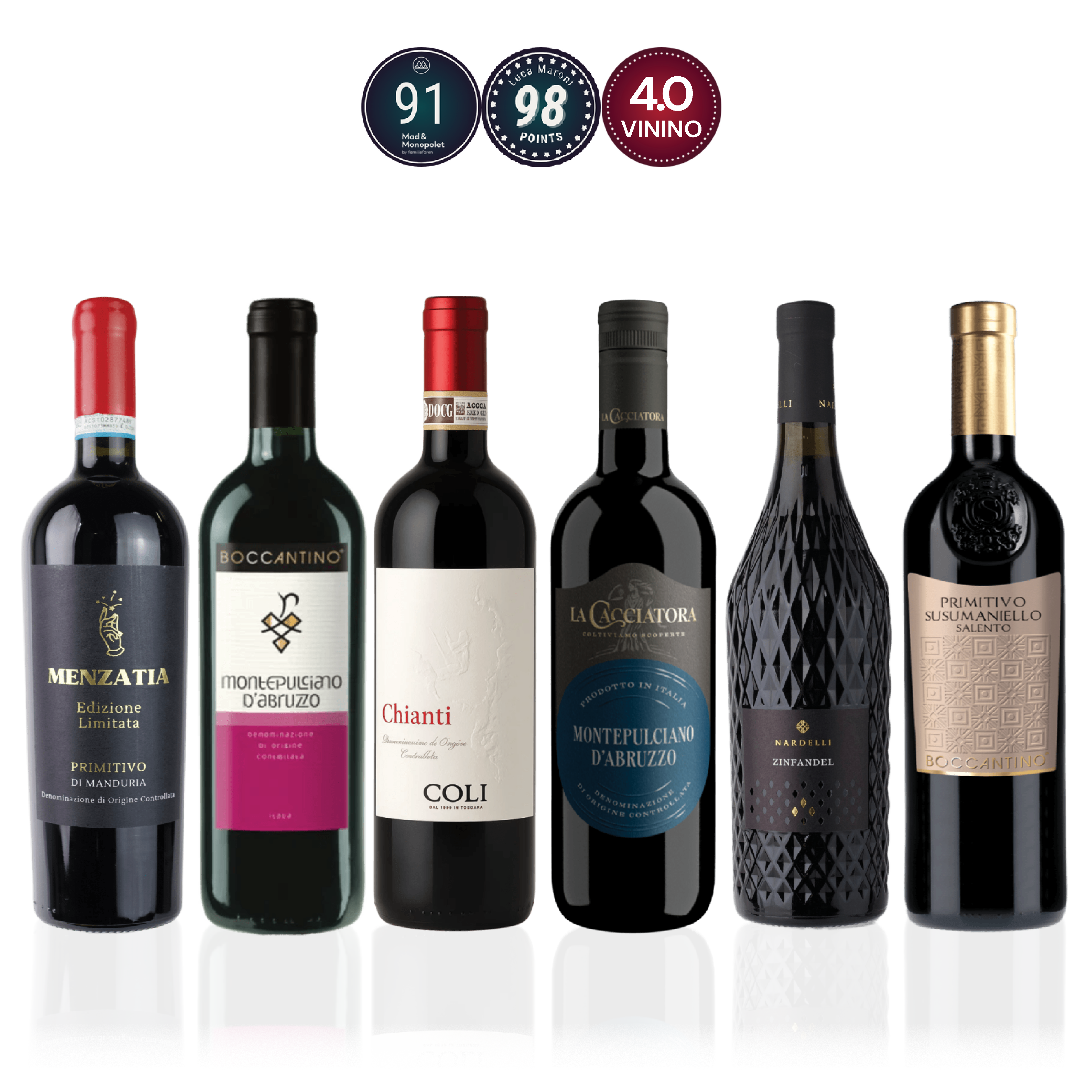 Den Sidste Flaske Rødvins Smagekasse Røde Italienske Mestervine - Mid-select (6 fl.)