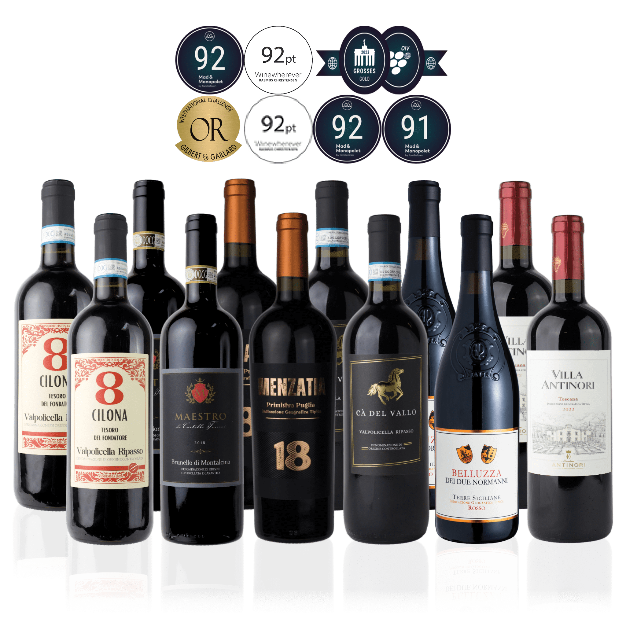 Den Sidste Flaske Rødvins Smagekasse Røde Italienske Mestervine - Premium (12 fl.)