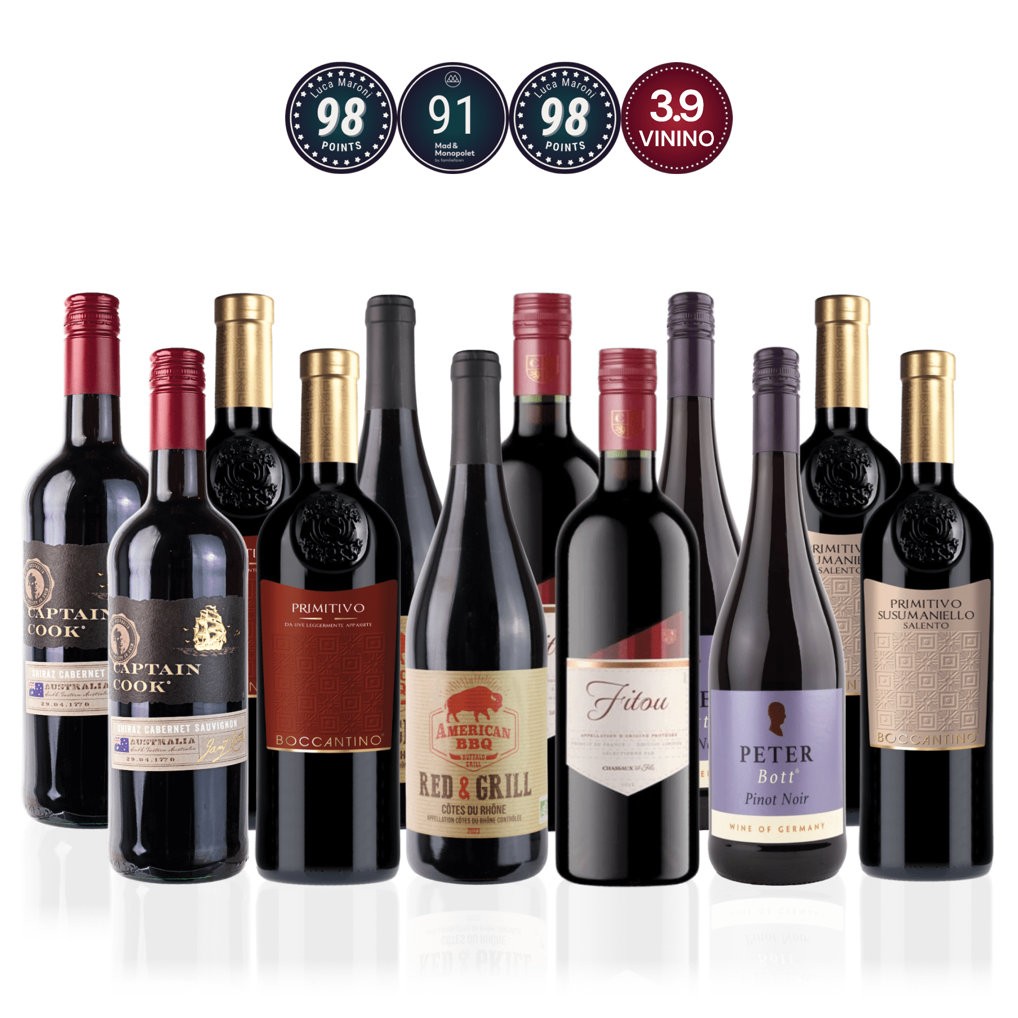 Den Sidste Flaske Rødvins Smagekasse Rødvin til Tapas & Småretter - Mid-select (12 fl.)