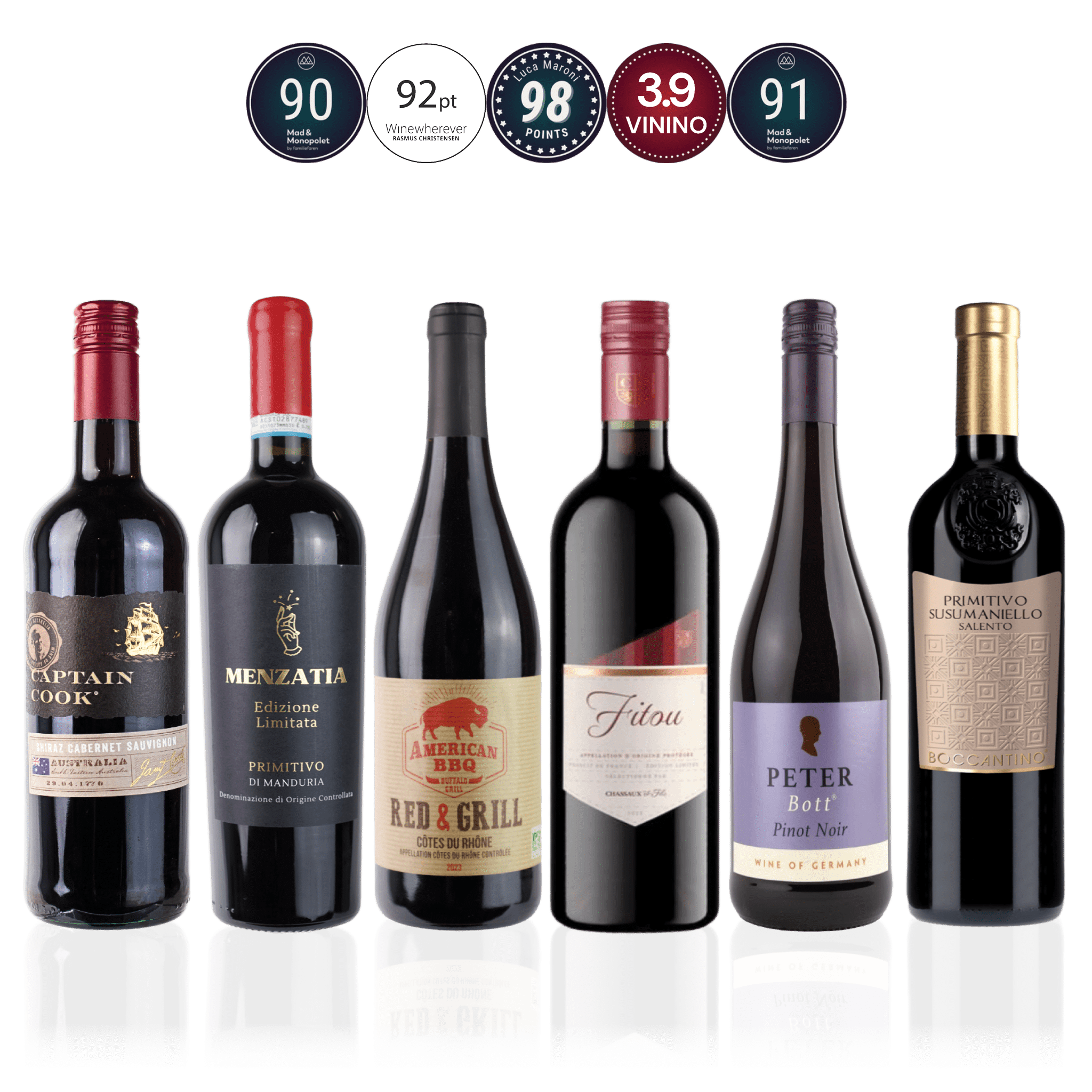 Den Sidste Flaske Rødvins Smagekasse Rødvin til Tapas & Småretter - Mid-select (6 fl.)