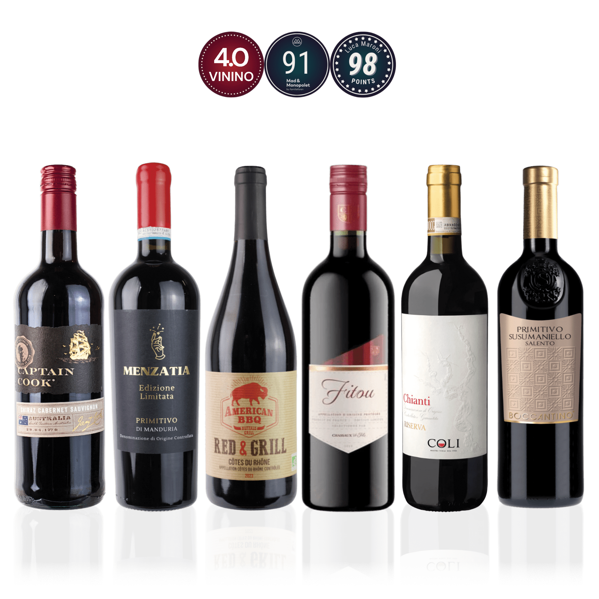 Den Sidste Flaske Rødvins Smagekasse Rødvin til Tapas & Småretter - Mid-select (6 fl.)